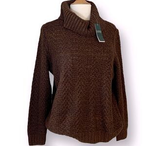 NEW Chocolate Big Knit Turtleneck Sweater by Lauren Ralph Lauren Size L